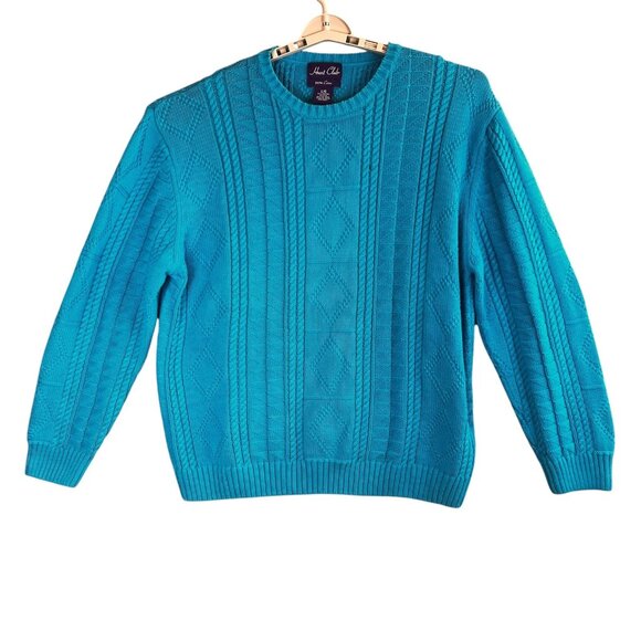 VTG Hunt Club Mens Large Sweater Blue Grandpa Core Cable Knit Pullover Japan 90s - Picture 8 of 11